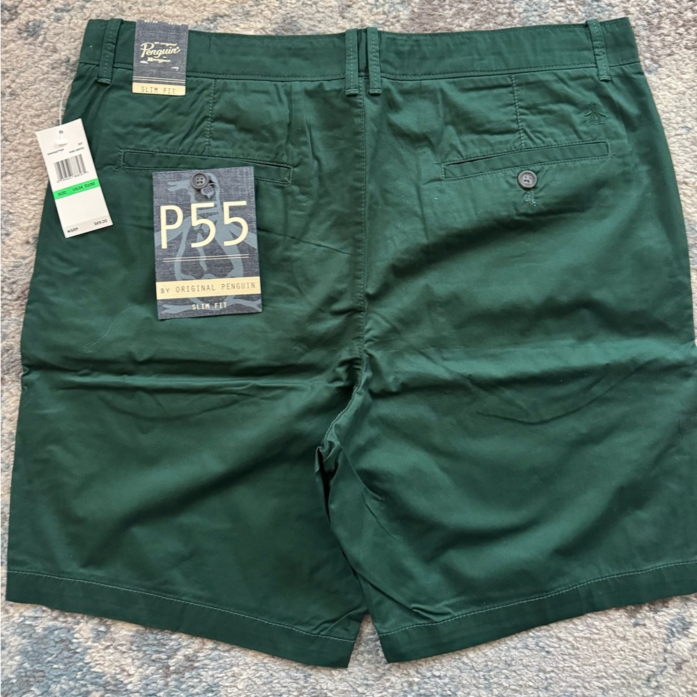 Original Penguin Men's 34” Forest Green Flat Front Shorts NWT